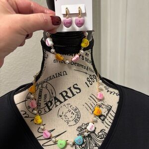 Betsey Johnson Multicolor Sweetheart Collar Necklace, Bracelet and Earrings 💗